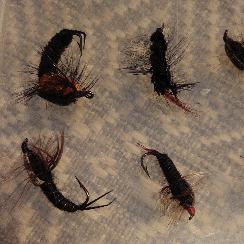 Set of 16 Black Fishing Flies